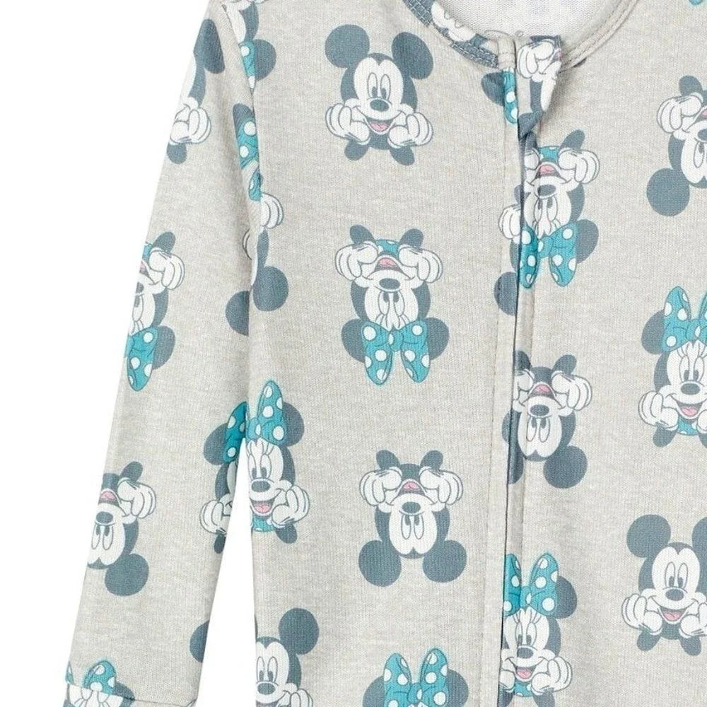 Disney Mickey Minnie Mouse 2 Pack Footed Sleeper Pajamas‎ White Gray 18M New!